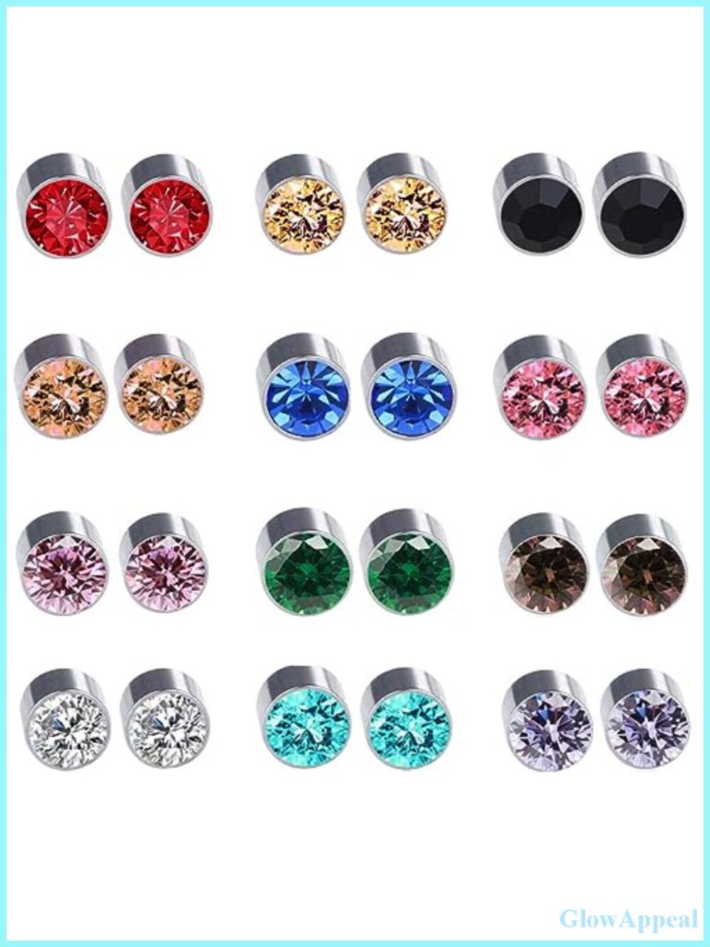 12 Pairs Magnetic Earrings Clip On Non Piercing Rhinestone Stud Set
